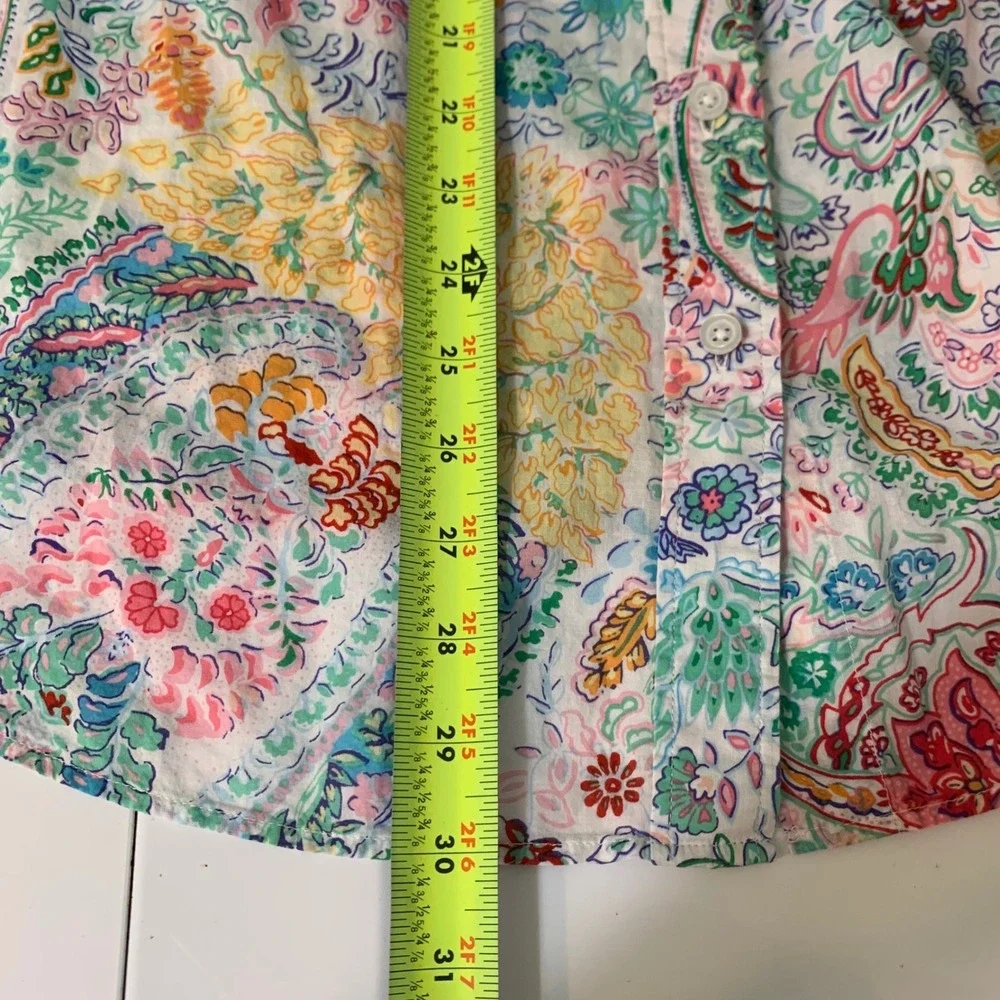 Talbots Plus Button Down Shirt 1X Multi Color Paisley Floral Cotton Long Sleeve